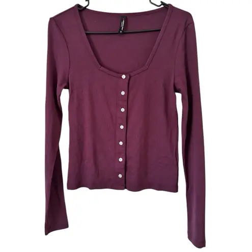 NWOT American Giant Luxe Rib Square Neck Cardigan Italian Plum Sweater Sz Small Purple