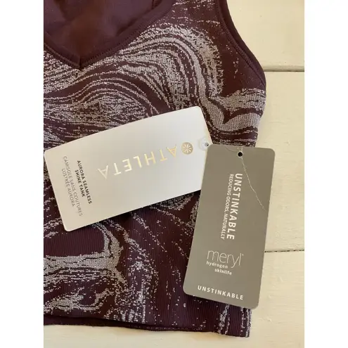 Athleta  Aurora Seamless Shine Tank Burgundy Swirl Print V-Neck Crop Top XS