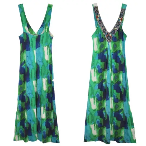 Bordeaux Los Angeles Blue Green Beaded Maxi Dress Women’s Size Medium