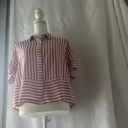 Jane and Delancey Red & White Striped Button-Down Cropped Shirt – Size M
