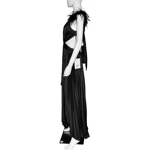 Mac Duggal Pleated Feather Cap Sleeve Open Back Gown Black Women’s Sz 6