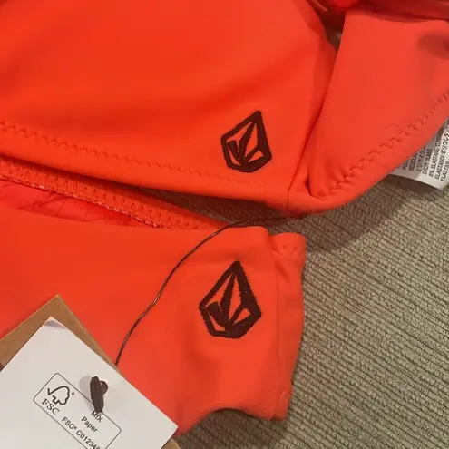 Volcom NEW  Simply Solid Orange Cheekini Bikini Set size XS