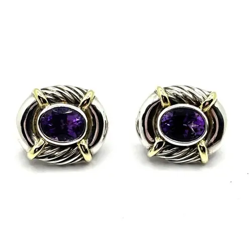 David Yurman 14K Gold & 925 Silver Oval Albion Amethyst Earrings