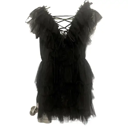 White Birch Tulle Dress Medium Corset Ruffle Elegant Cocktail Dark Romantic Chic