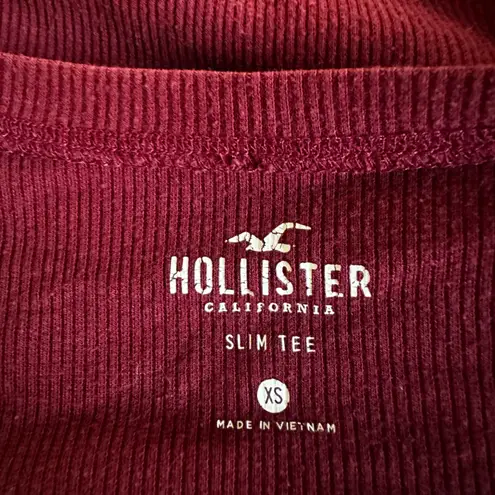 Hollister  Slim Tee Maroon Burgundy Button Up Ribbed Top Y2K Long Sleeve XS