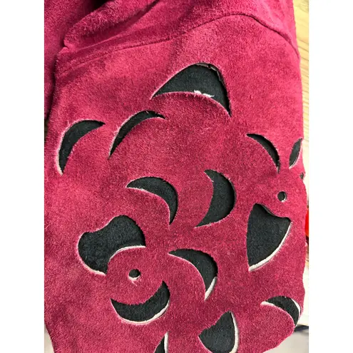 Vintage Phoenix Burgundy Black Suede Cutout Cropped Jacket M Art Western AS IS Red Size M