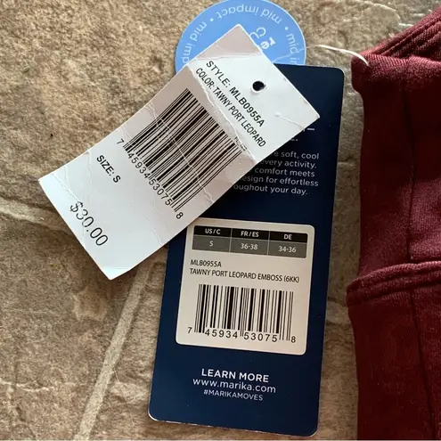 NEW Marika Padded Sports Bra Strappy, Adjustable, NWT Maroon Leopard Print