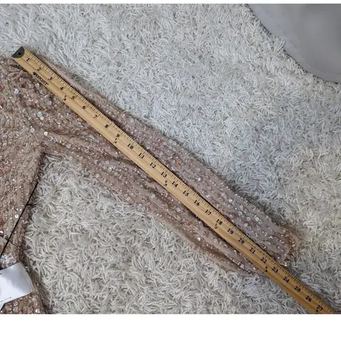 Mac Duggal Long Sleeve Sequin Midi Cocktail Dress Nude Blush Pink Size 4