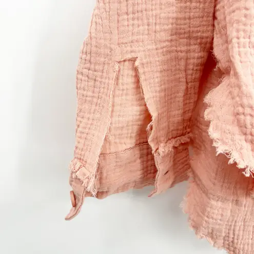 Peach Love California NWOT Peach Love Womens Boho Gauzy Cotton Raw Hem Long Sleeve Button Up Shirt S