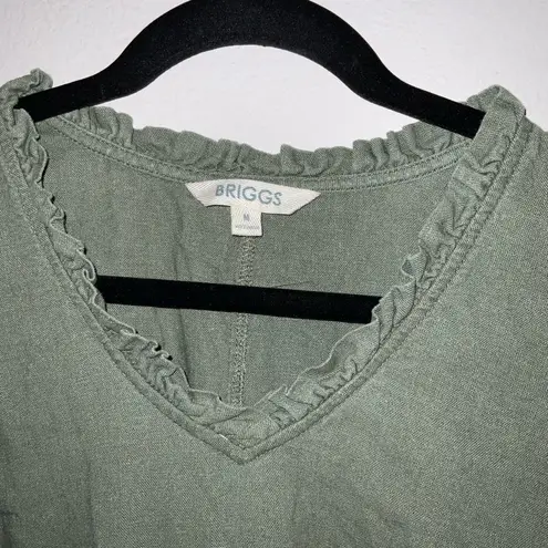 Briggs New York Briggs Ladies Women Ruffle V-Neck Linen Blend Dress, Green ( Olive )