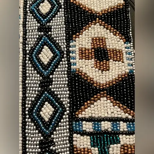 From St Xavier Blue Multi Beaded Geometric Crossbody Convertible Boho Clutch NWT Black