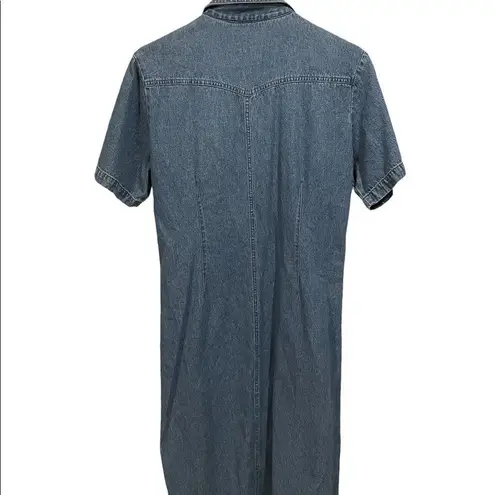 Blue J. Southwestern Medium Wash Denim Jean Turquoise Snap Button Up Dress