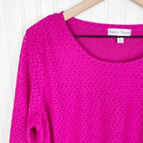 Rebecca Malone Fuchsia Pink Textured Layered Long Sleeve Top Blouse Size Large