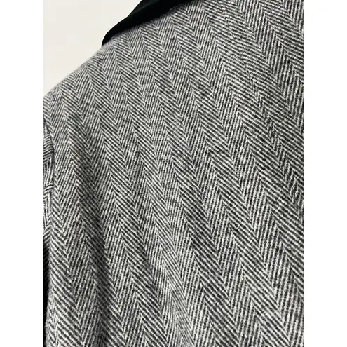 Vintage Deadstock Noble Fashions Wool Herringbone Maxi Pea Coat Sz 8 Velvet Trim Black