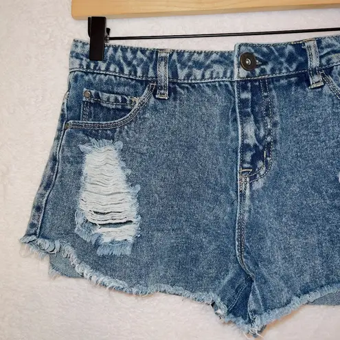 Tinseltown Denim Medium Wash High Rise Distressed Cut Off Shorts size 4