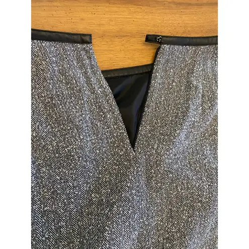 Sag Harbor Gray Herringbone Midi Skirt Faux Leather Trim Sze 12 Luxury Equestrian Academia