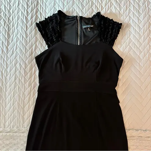 Saint Tropez West Black Ruffle Sleeve Sheath Size 8 Minimalist Quiet Luxury LBD