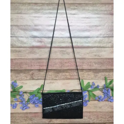 La Regale Vintage Evening Bag Black Rhinestone Beaded Clutch Purse Prom Formal