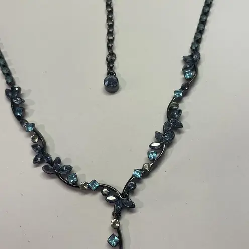 Givenchy Signed  Chain Rhinestone / Gunmetal Necklace Adjustable Length