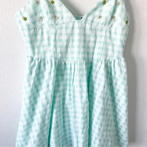 ZARA  Turquoise Gingham V-Neck Summer Fantasy Dress