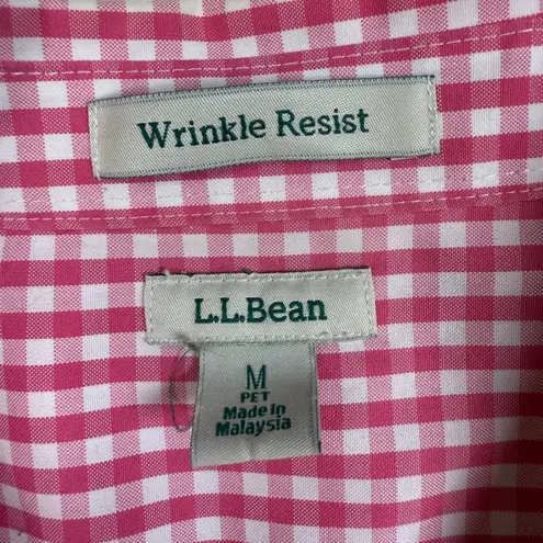 L.L. Bean Women's Pink Gingham Wrinkle Resist Button Up Shirt Size M Pet