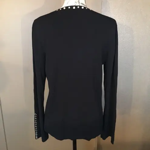 Black Knit V Neck Top with Silver Grommet Accents Size M