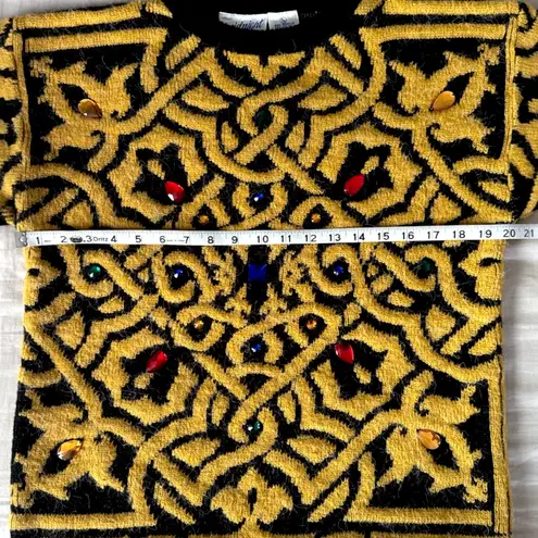 80's/90's Vintage Midnight Blues Womens Embellished Small Sweater Jewel Fuzzy Black