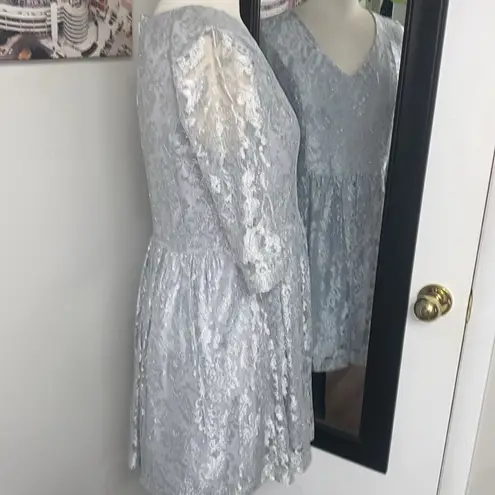 Kensie  SILVER LACE FIT&FLARE 3/4 SLEEVE SCOOP NECK SEMI FORMAL COCKTAIL MINI