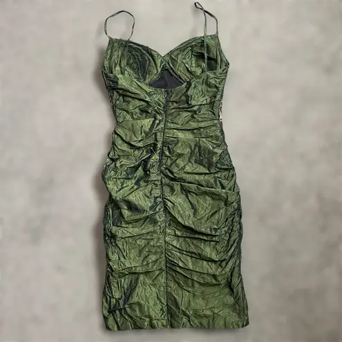 Nicole Bakti Cocktail Dress XS Green Taffeta Beaded Sequin Party Evening Mini