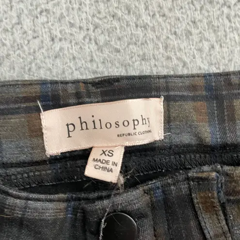 Philosophy NWT  Plaid Pants Women XS Gray Stretch Skinny Preppy Acadamia