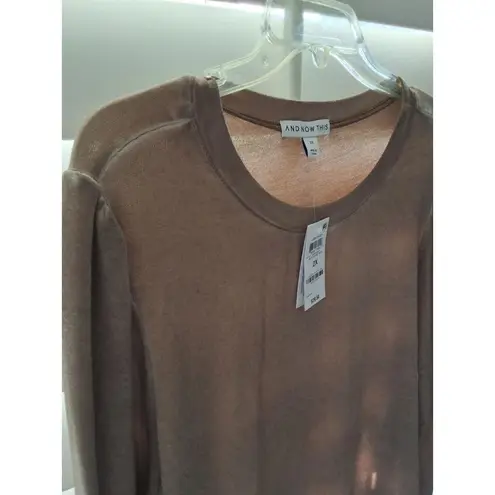 And Now This Womens Trendy Plus Size 2X Ribbed Crewneck Almond Tan Top