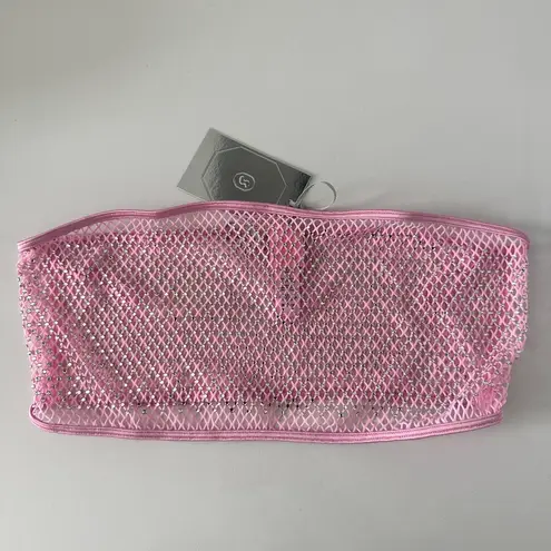 SKIMS Swarovski x Stretch Net Bandeau Bralette Bubble Gum Pink Medium NEW