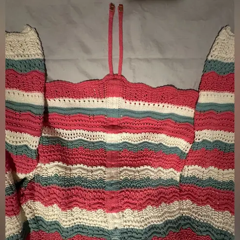 Marc New York V Neck Sweater, Size L. Pink, cream and light green striped.