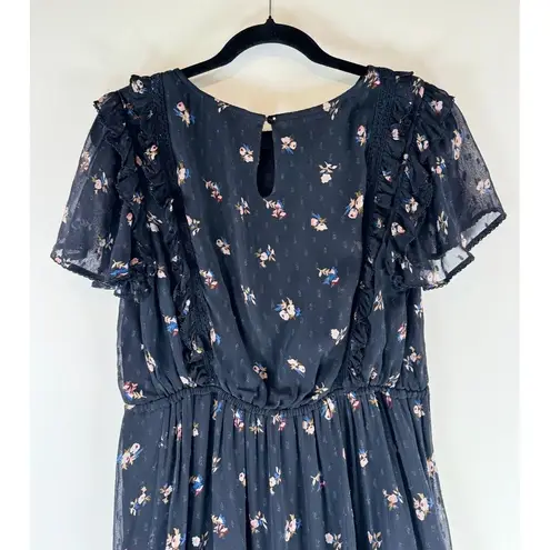 Cleobella Womens Dress Blue Mini Floral A Line Ruffle Layered Tassel Boho XS