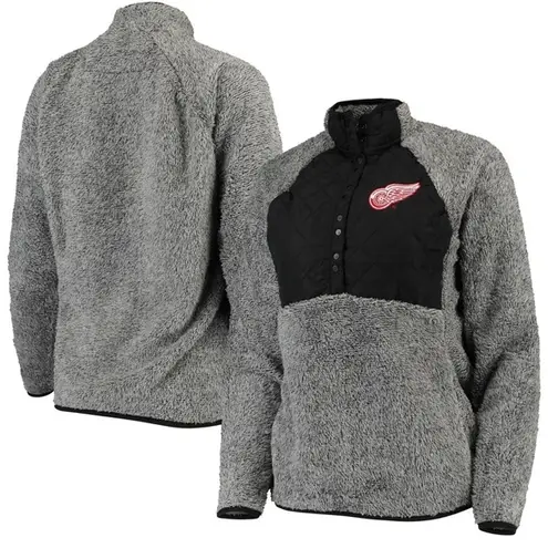 Antigua  Women's Detroit Red Wings Black/Gray Sherpa‎ Pullover Jacket | Med | EUC