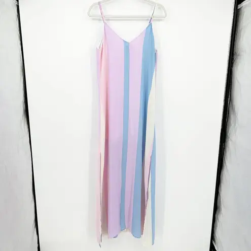 Adrienne  Womens Pastel Striped Sleeveless Vacation Maxi Dress Size S