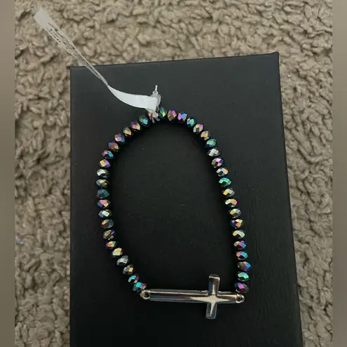 Icing NWT Iridescent Beaded Cross Elastic Bracelet
