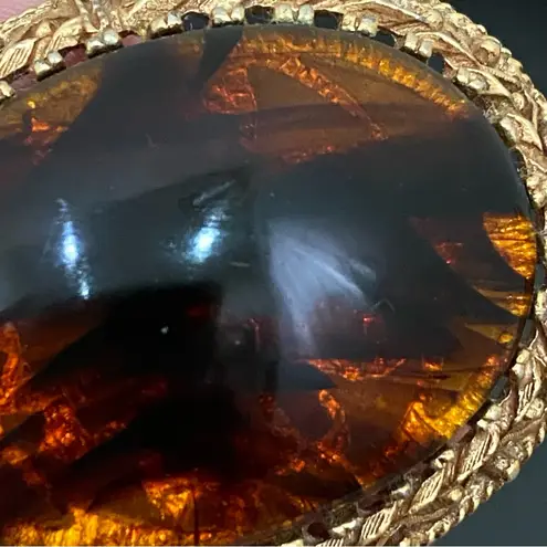 Vintage Baltic Amber Oval Cabochon Ornate Gold