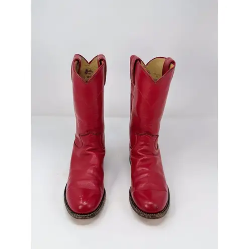 Justin Boots Justin Womens Western Boots Red Leather Mid Calf Pull On Cowgirl Roper US 5.5 B