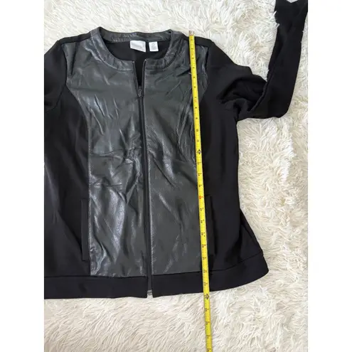 Weekends by Chico's Jacket Blazer Black Faux Leather Front Size 0