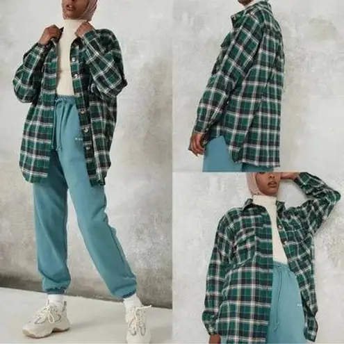 Missguided oversized shirt in green check Size 10