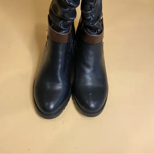 Camidy Black Brown Ruched Leather Below the Knee Riding Boots Size 6
