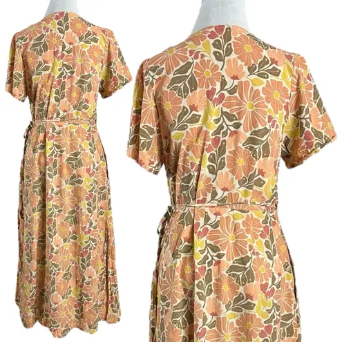 Marine layer Emlyn Midi Wrap Dress Size Medium Retro 70s Fall Floral