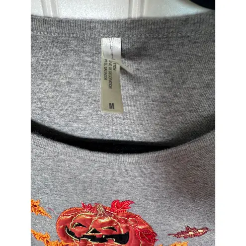 White Stag Womens Top Gray Halloween Pumpkin Long Sleeve Shirt Medium Teacher