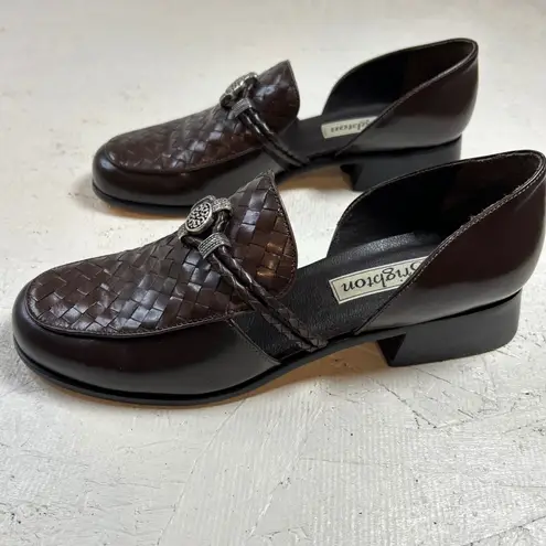Brighton  Dark Brown Woven Leather Cutout Loafer Heels Women's Size 8.5