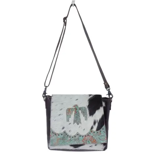 MYRA BAG Eagle Embossed Studded Leather Cowhide Concealed Carry Shoulder Bag Black