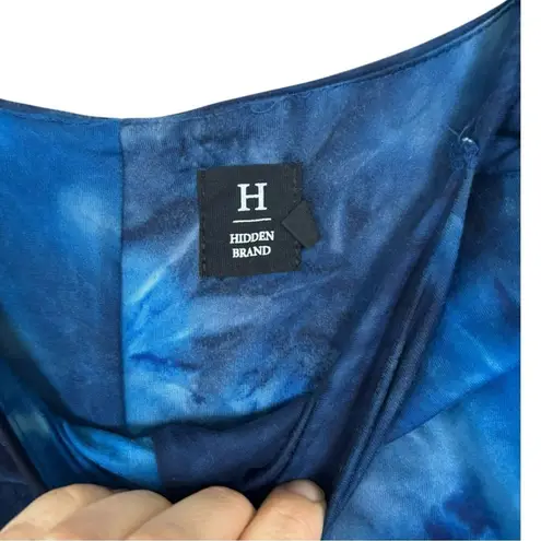 Hidden Brand Tie Dye Blue Ruched Mini Bodycon Dress Puff Sleeve Buttery Soft M Size M