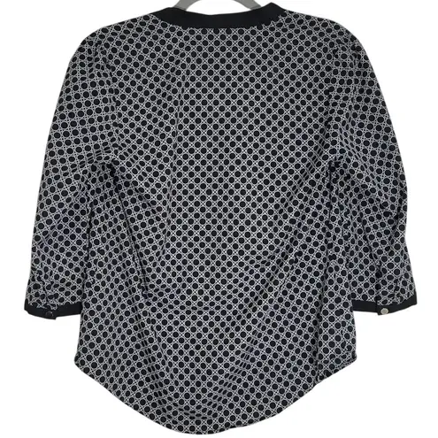Black & White Geometric Print 3/4 Sleeve Blouse Top