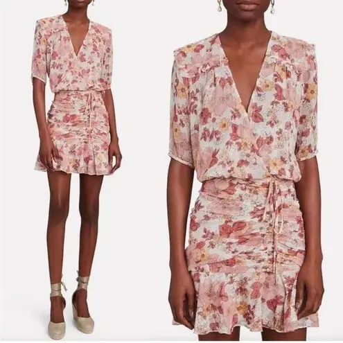 Veronica Beard Women Dress Pink Dakota Mini Wrap Floral V Neck Ruched Size 2
