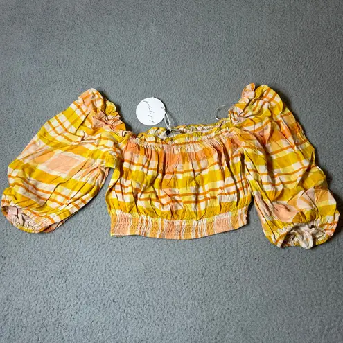 Petal and Pup Top Women 2 Yellow Orange Off Shoulder Crop Pullover Ruffle Top NEW